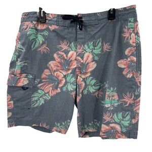 Roundtree & Yorke Mens Floral Blue Swim Trunks Size 38 Elastic Waist With Pocket